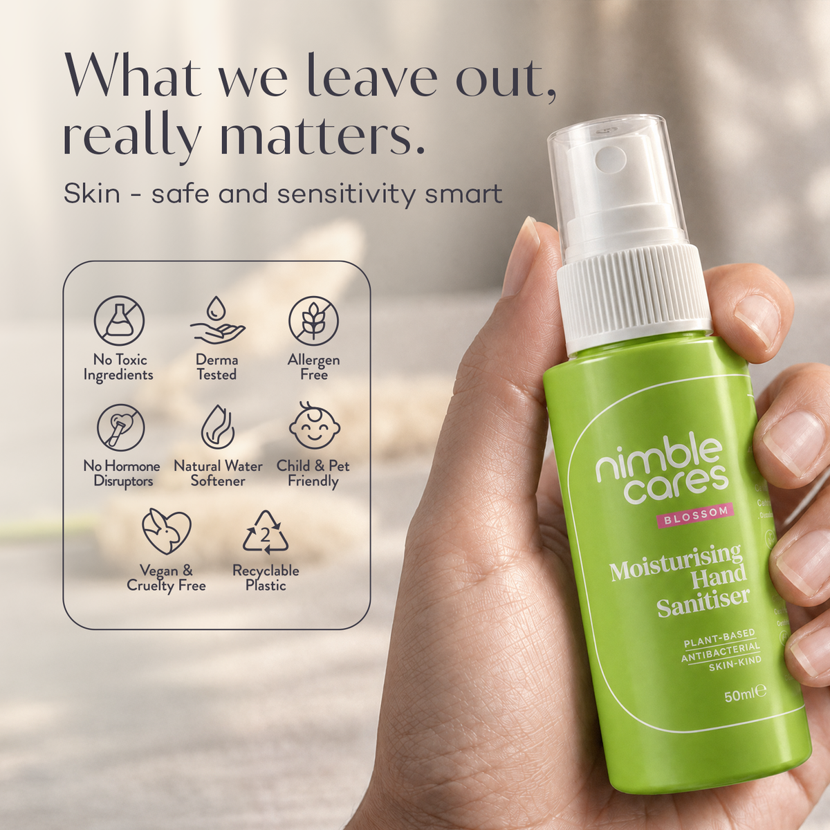 Moisturising Hand Sanitiser: Plant-Based. Antibacterial. Skin-Kind.